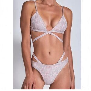 Devon Windsor Juno Juniper Strappy Crisscross Metallic Pink & Silver Bikini XS